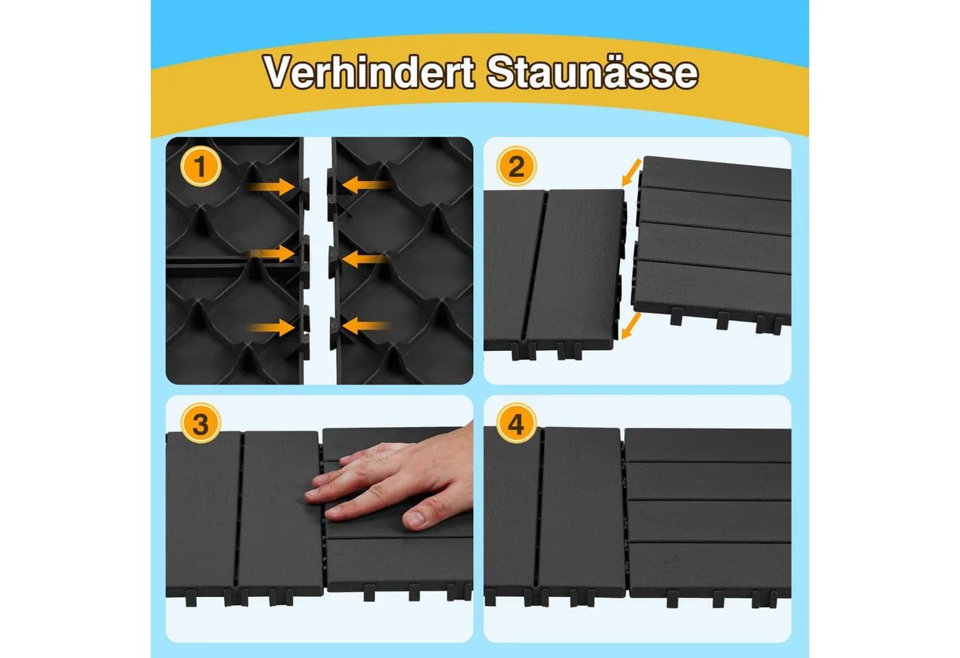 Clanmacy Terrassenfliesen 30x30cm Klickfliesen Anthrazit Kunststoff - Bild 5