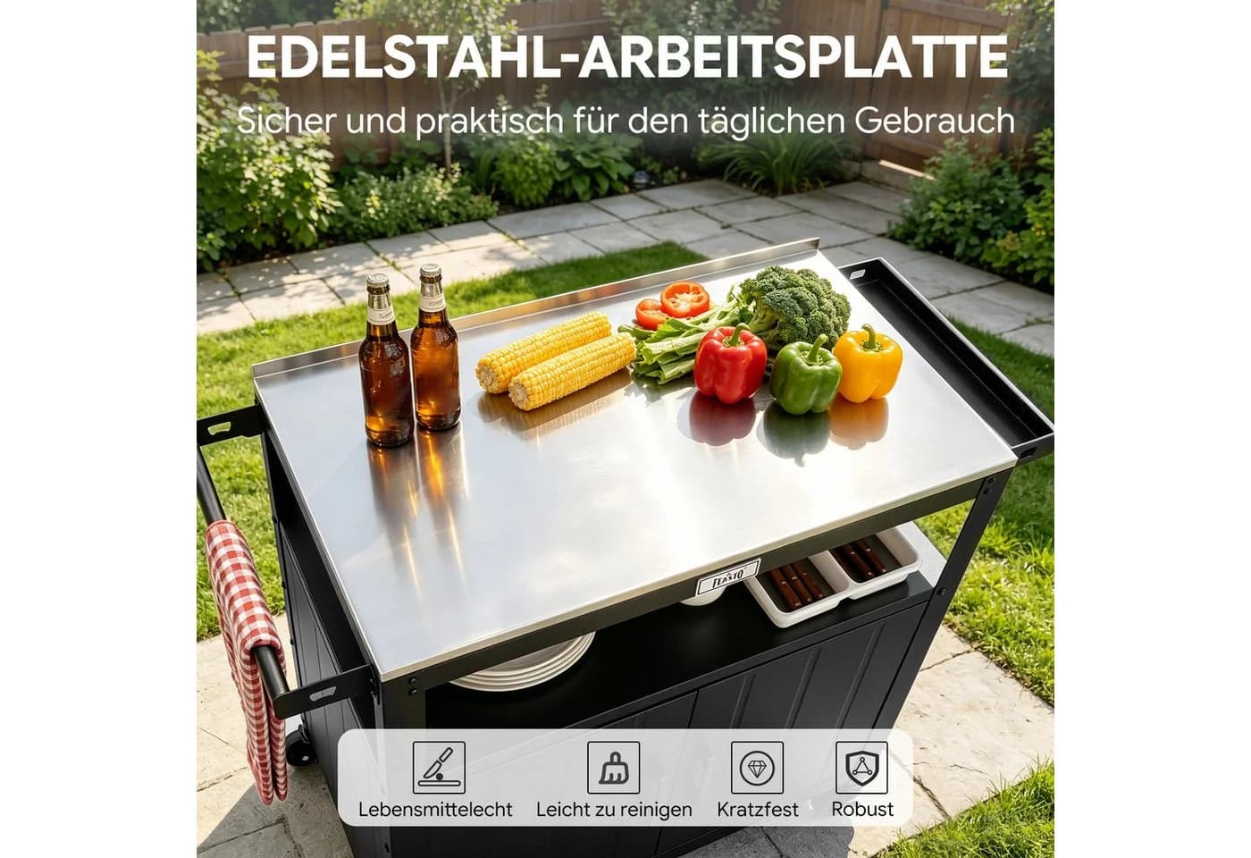 Feasto Servierwagen Edelstahl Schwarz 100x45x89,5 cm - Bild 5