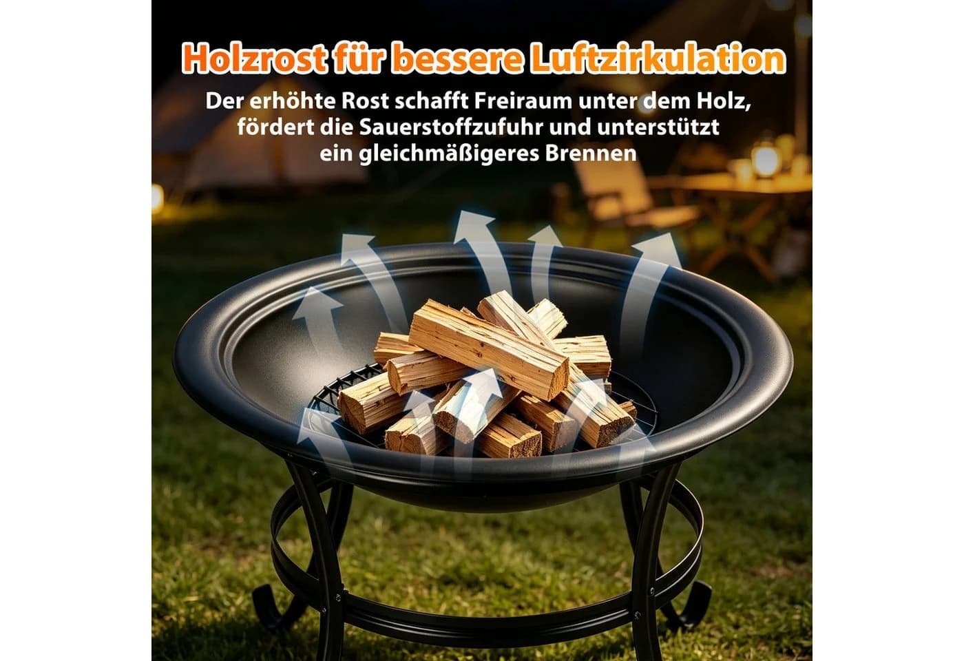Clanmacy Feuerschale Schwarz mit Grillrost und Funkenschutz - Bild 5