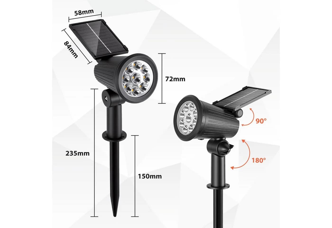 Clanmacy LED Solar Gartenstrahler Schwarz Warmweiß IP65