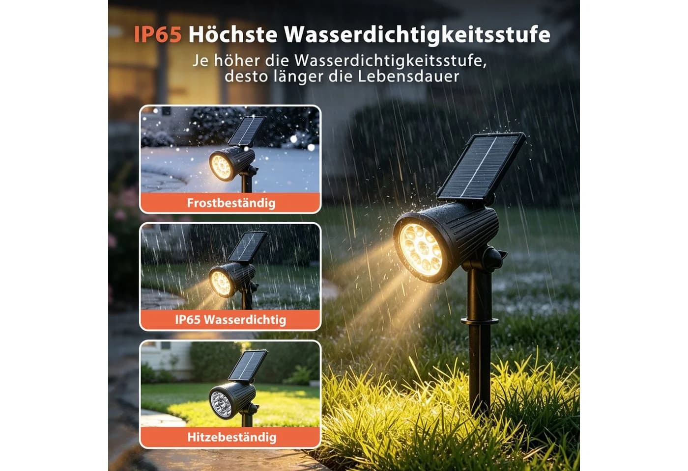 Clanmacy LED Solar Gartenstrahler Schwarz Warmweiß IP65 - Bild 4