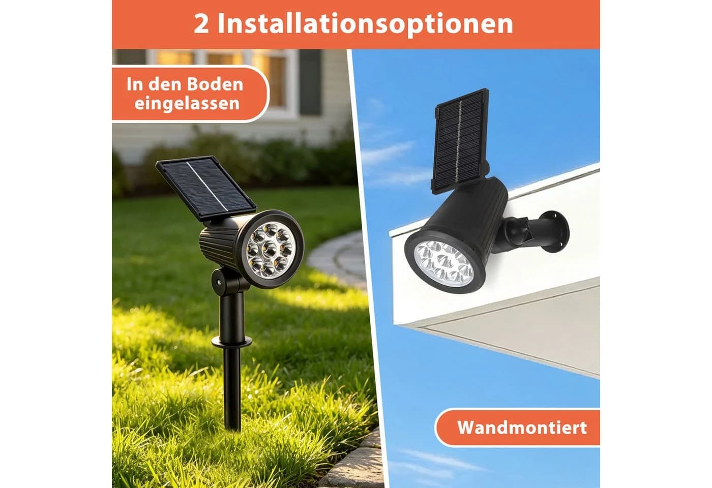 Clanmacy LED Solar Gartenstrahler Schwarz Warmweiß IP65 - Bild 5