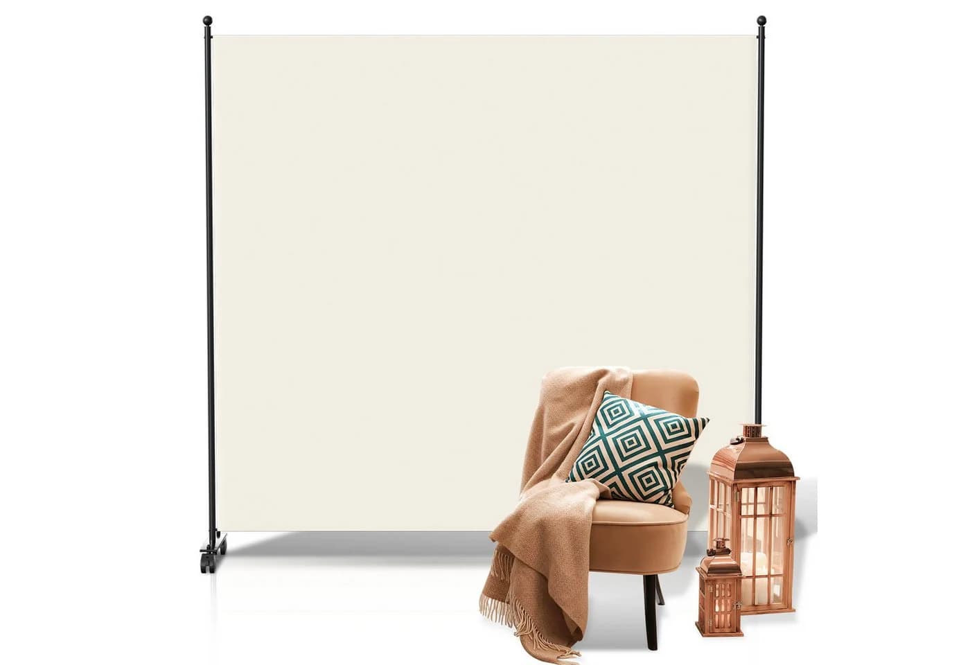 Clanmacy Paravent Raumtrenner Beige Klappbar mit Rollen - Bild 2
