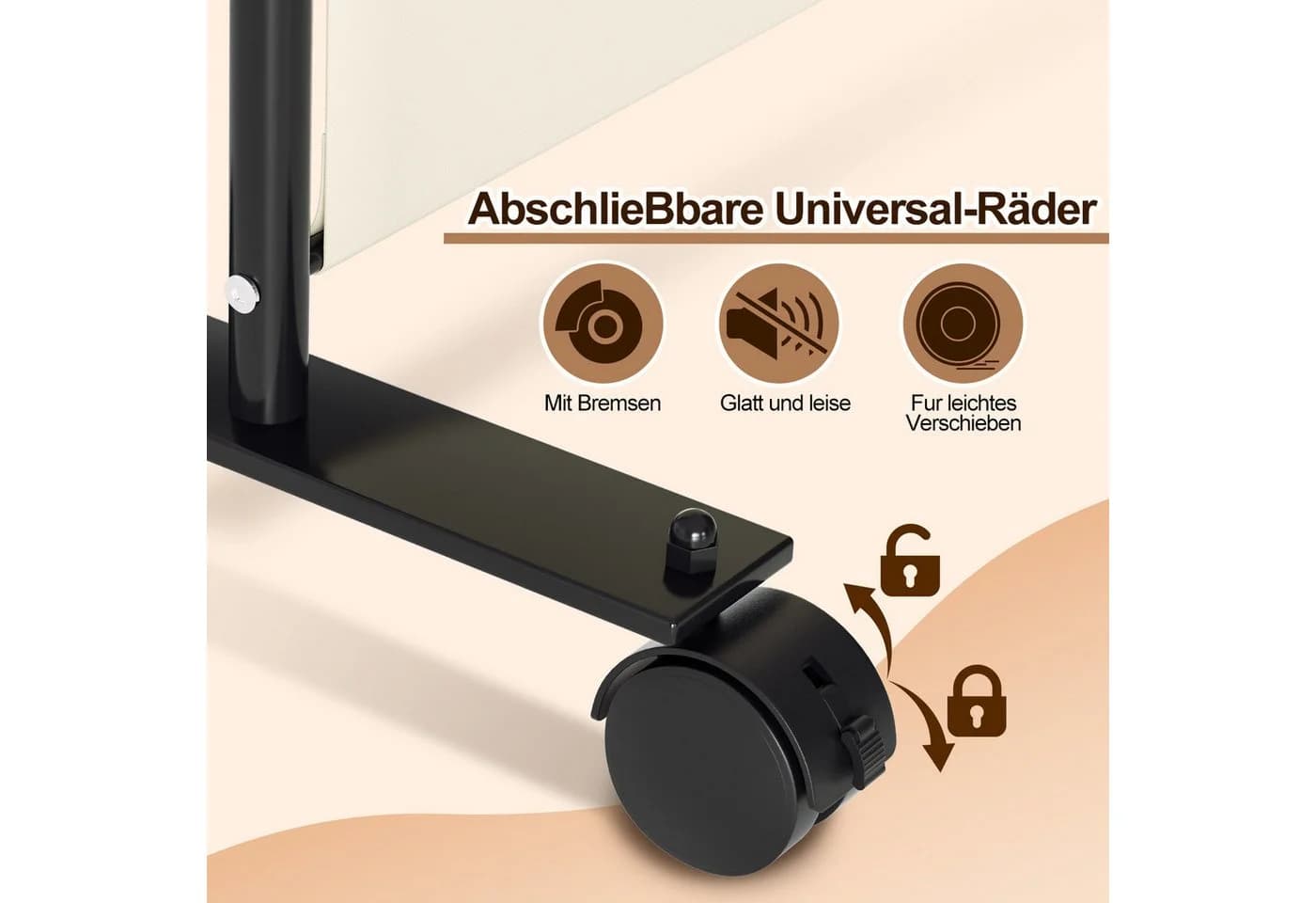 Clanmacy Paravent Raumtrenner Beige Klappbar mit Rollen - Bild 3