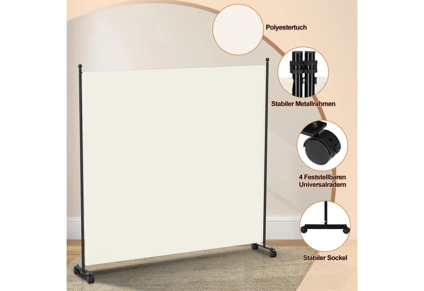 Clanmacy Paravent Raumtrenner Beige Klappbar mit Rollen - Bild 4