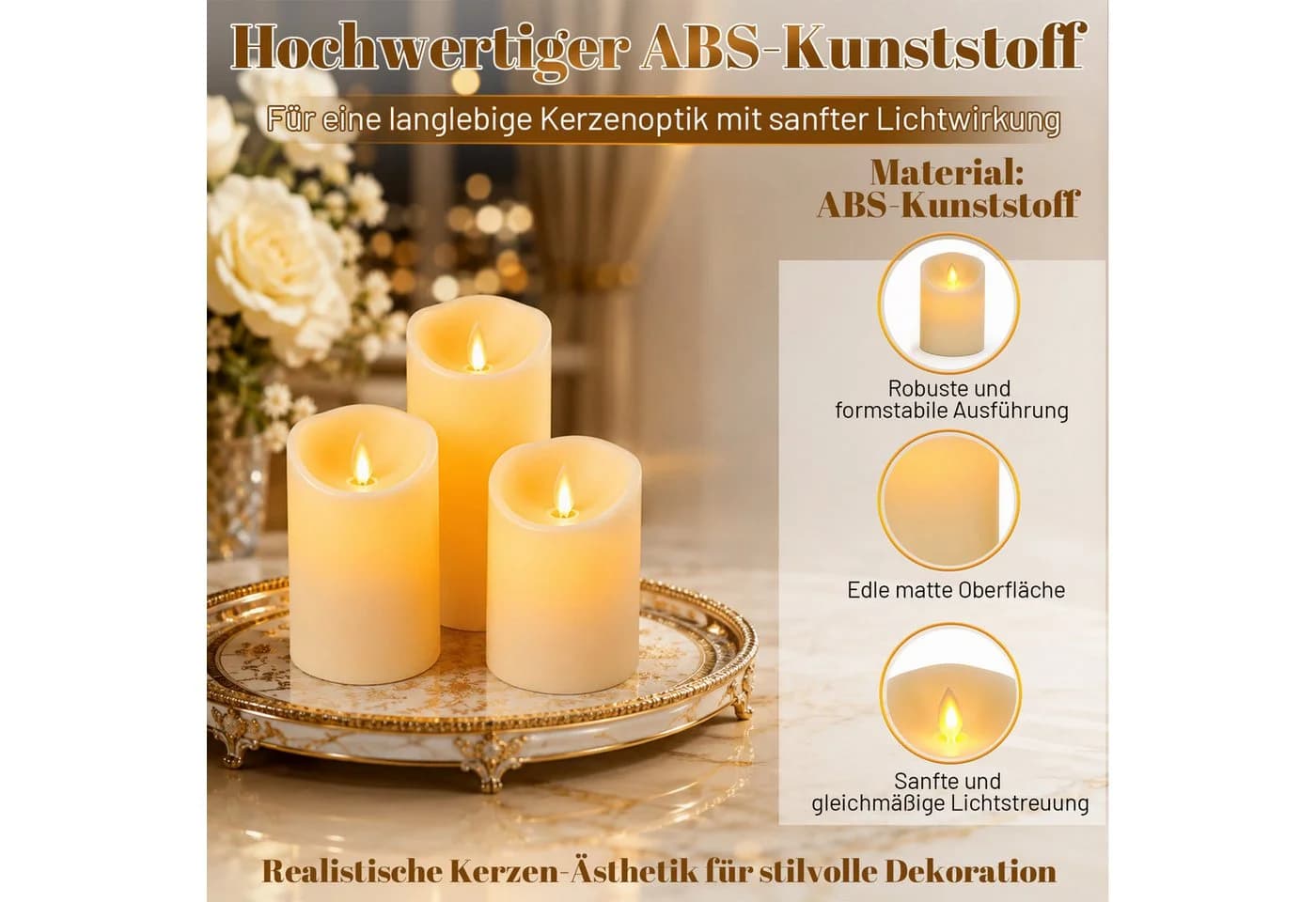 Clanmacy LED-Kerzen Set 3-teilig Fernbedienung Dimmbar Warmweiß - Bild 4