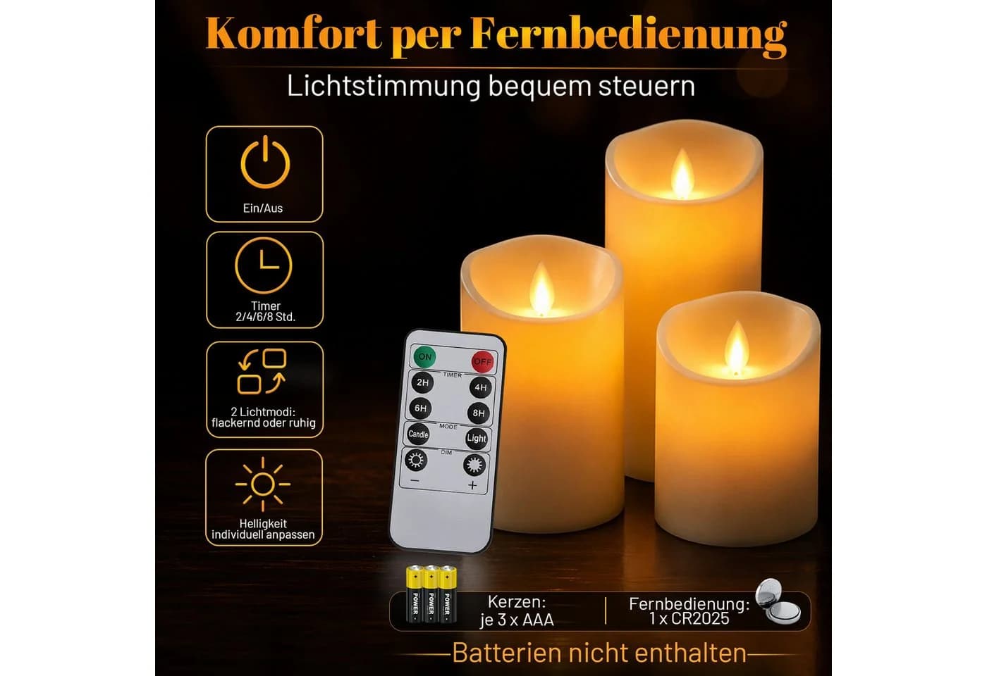 Clanmacy LED-Kerzen Set 3-teilig Fernbedienung Dimmbar Warmweiß - Bild 5
