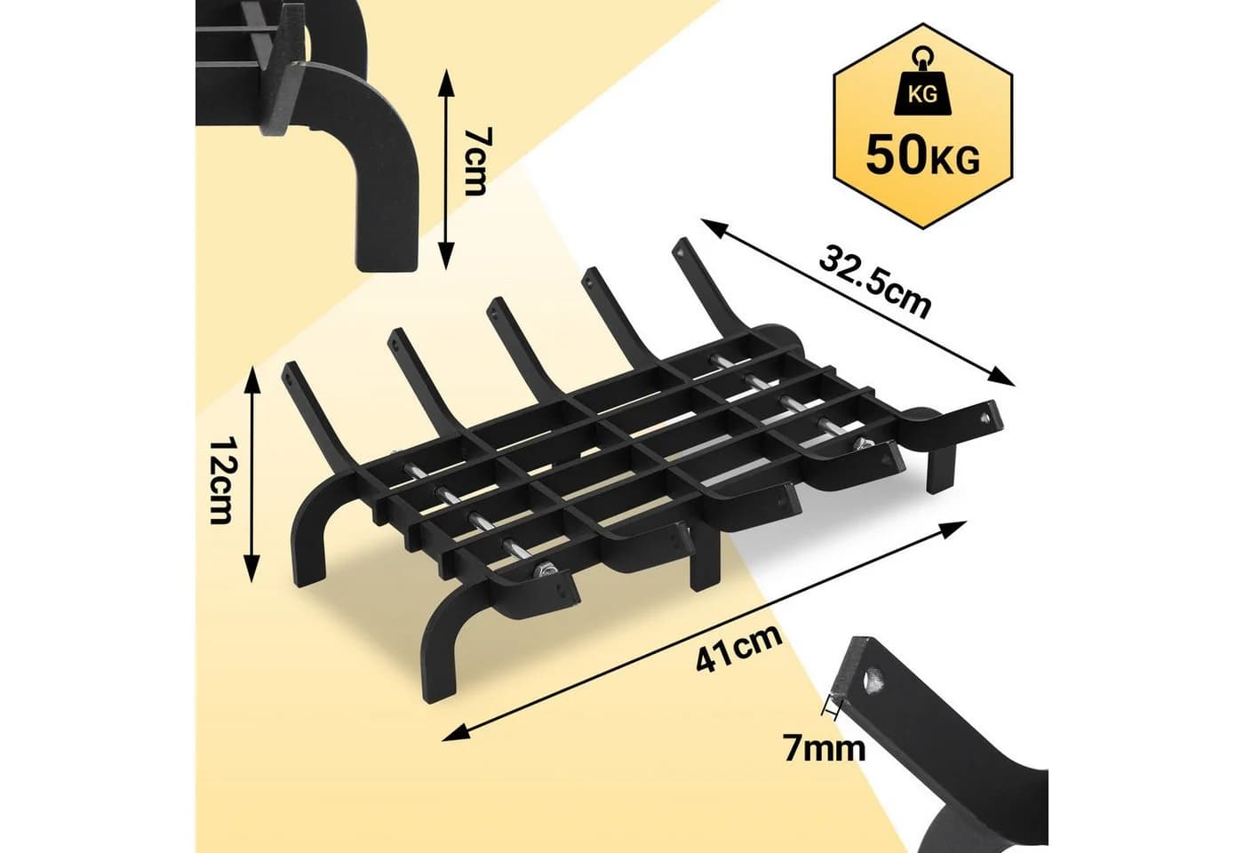 Clanmacy Feuerrost Kaminrost V-Form Schwarz Stahl