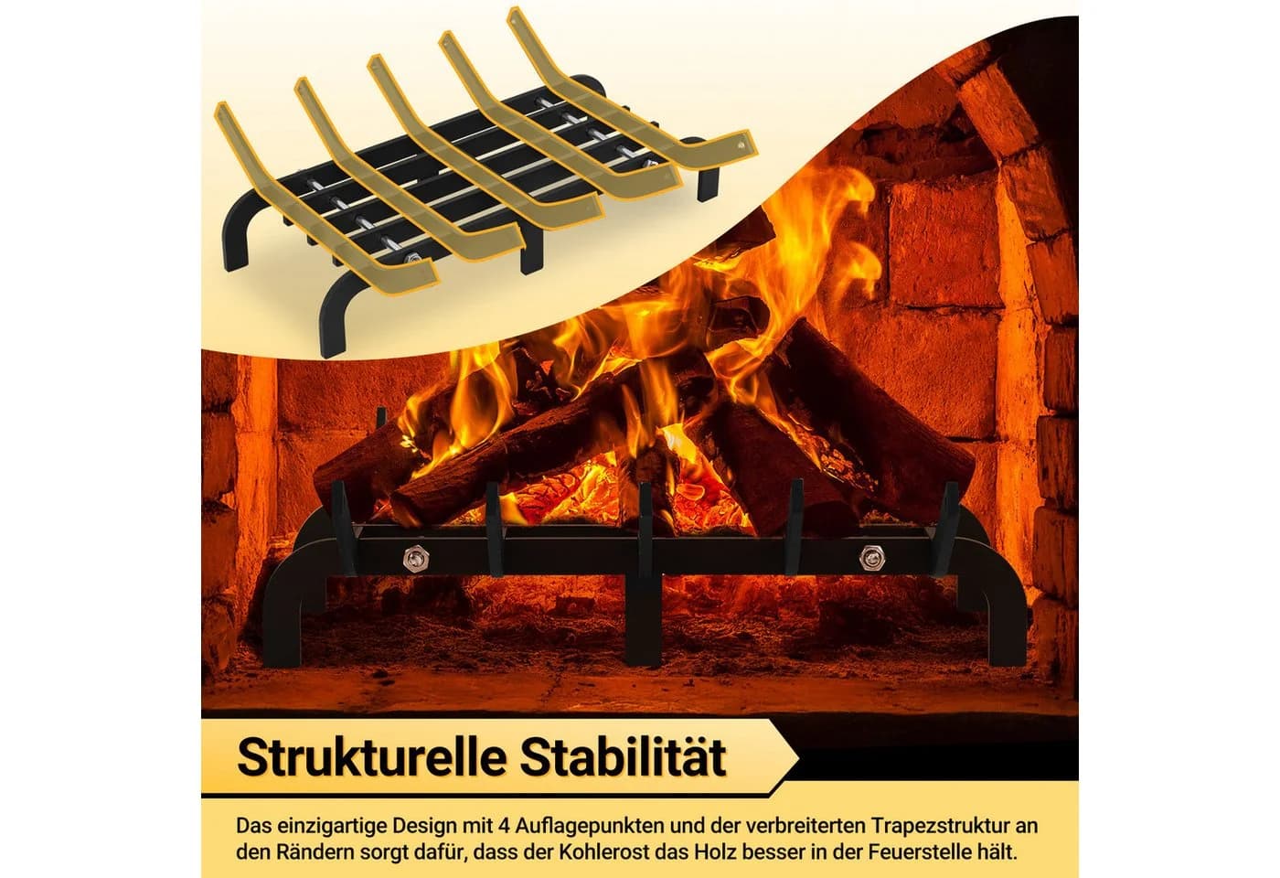 Clanmacy Feuerrost Kaminrost V-Form Schwarz Stahl - Bild 4