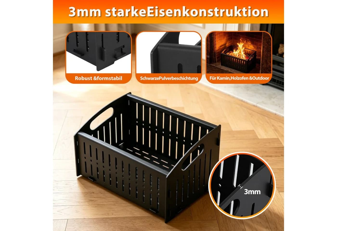 Clanmacy Pelletkorb Schwarz mit Edelstahl-Schaufel - Bild 3