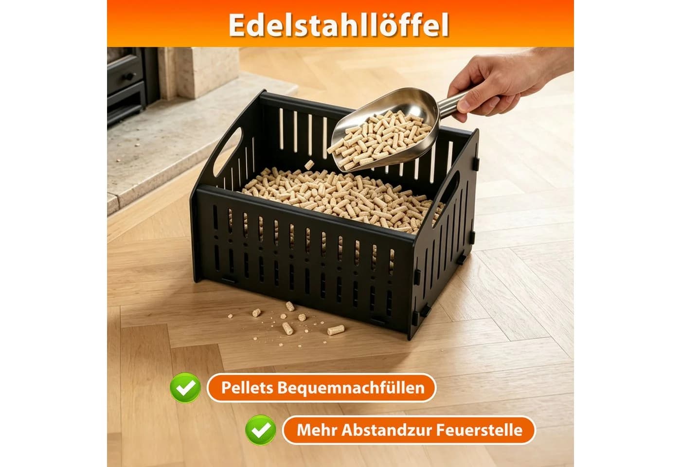 Clanmacy Pelletkorb Schwarz mit Edelstahl-Schaufel - Bild 4
