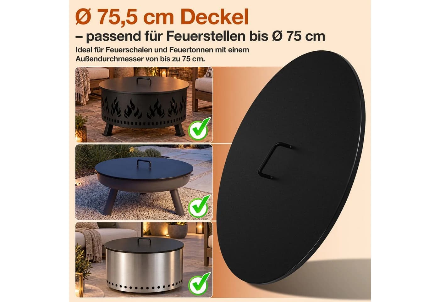 Clanmacy Feuerschalen-Abdeckung Ø 75,5 cm Schwarz - Bild 4