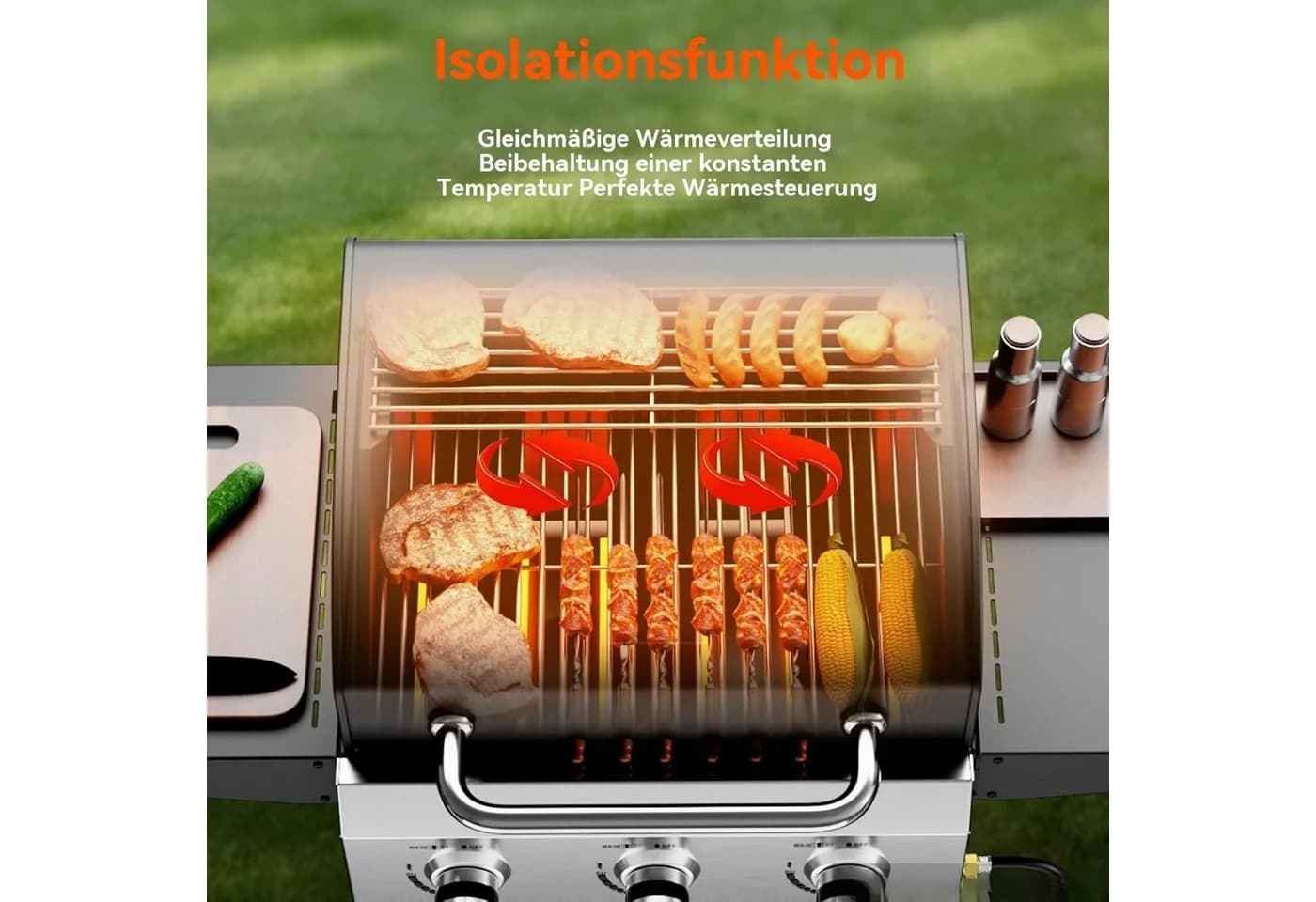 LALAHO Gasgrill Grillwagen 3 Brenner Schwarz mit Unterschrank - Bild 5
