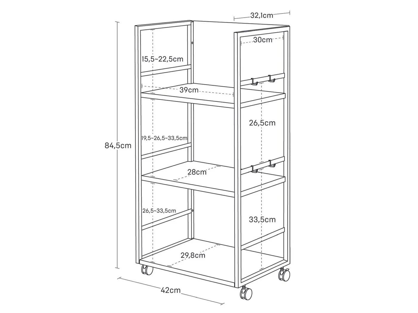 Yamazaki Regal Tower Aufbewahrungswagen 3 Ebenen Weiß mit Rollen - Bild 3