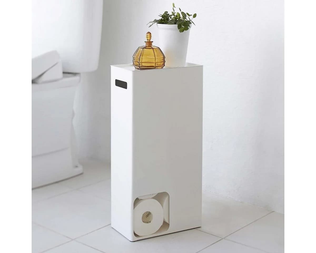 Yamazaki Toilettenpapierhalter Tower Weiß - Aufbewahrung für 8 Rollen mit Ablage - Bild 2