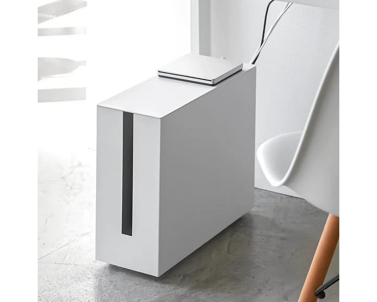 Yamazaki Kabelbox Tower groß mit Rollen aus Metall Weiß - Bild 2