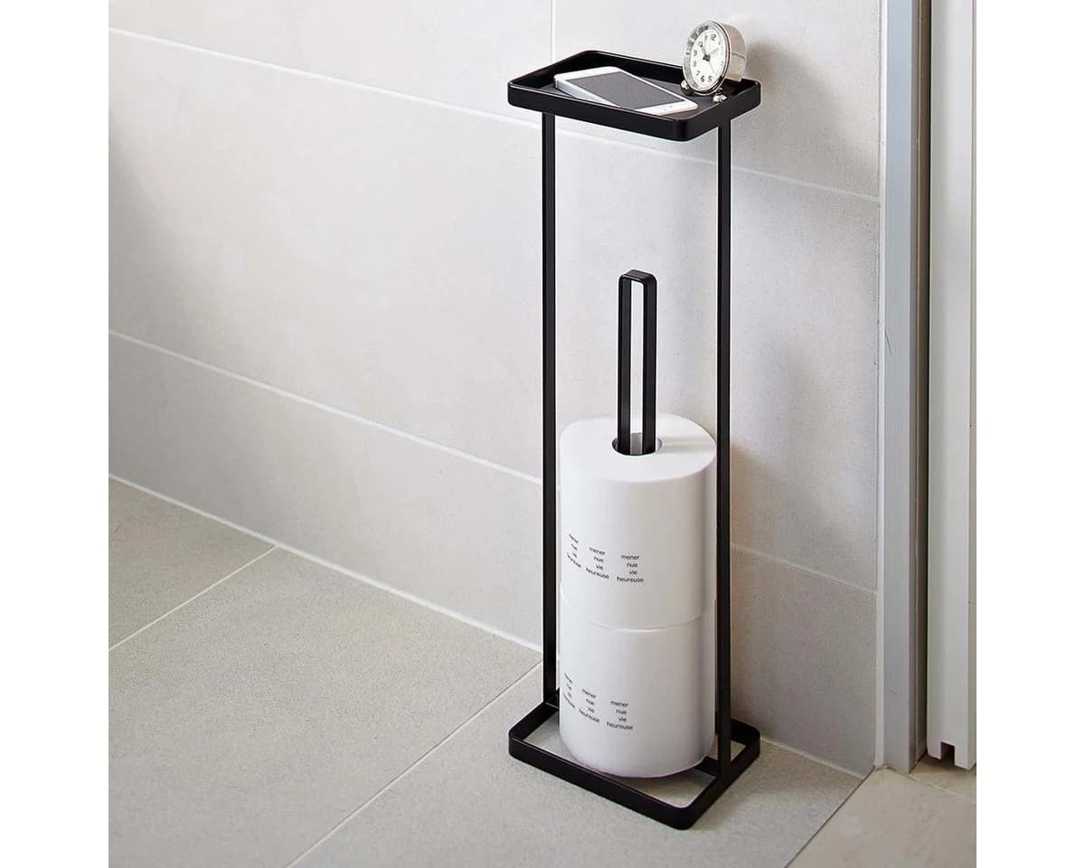 Yamazaki Toilettenpapierständer Tower Schwarz Metall mit Ablage - Bild 2