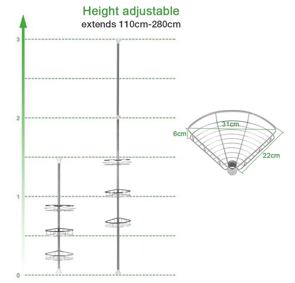 JEOBEST Duschregal Edelstahl Teleskop Eckregal Bad Höhenverstellbar - Bild 4