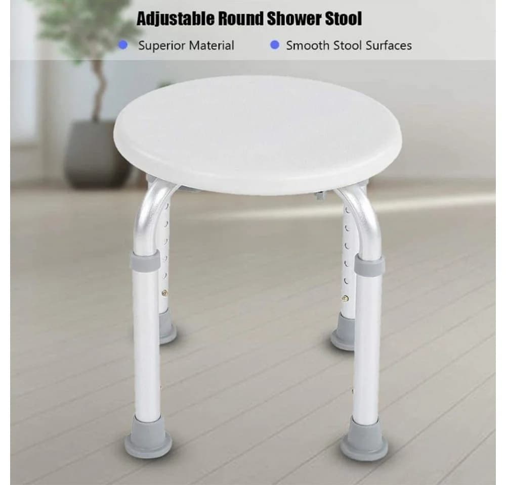 JEOBEST Duschhocker Rund Höhenverstellbar Aluminium Weiß