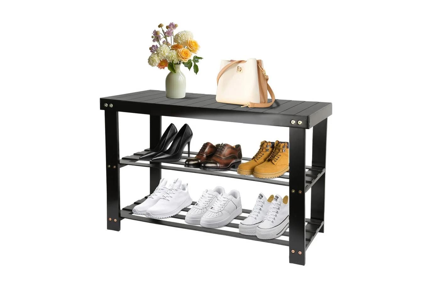 JEOBEST Schuhbank Bambus 3 Ablagen Platzsparend - Bild 2