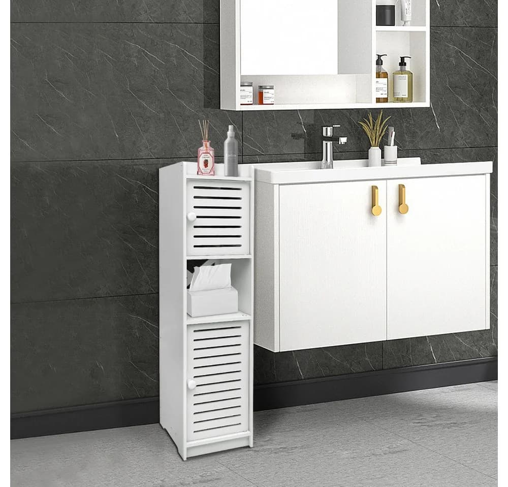 JEOBEST Badschrank Schmal 2 Türen Weiß PP-Schaumstoff - Bild 5