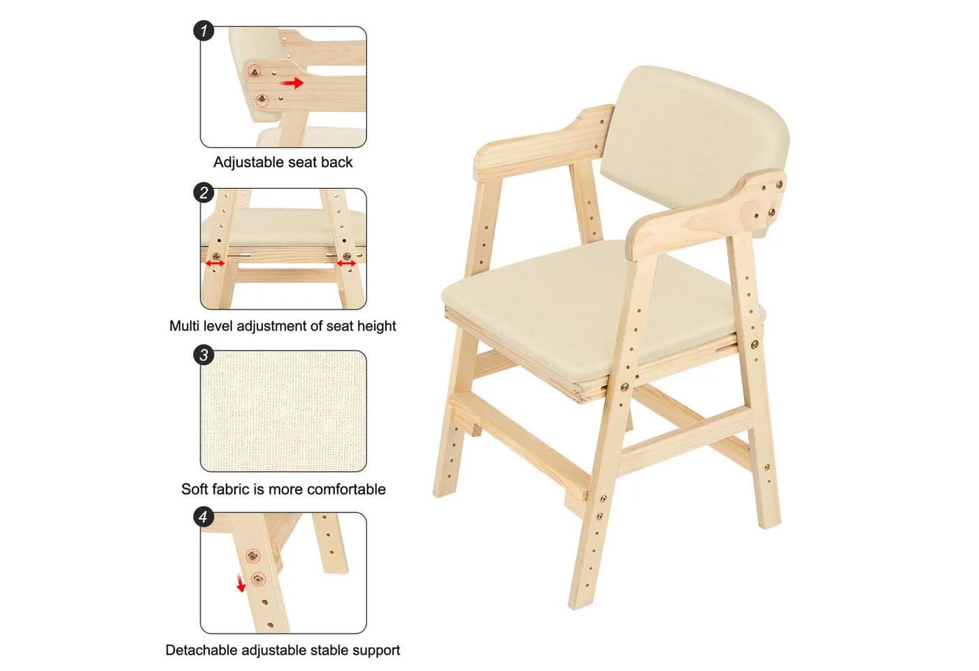 JEOBEST Kinderstuhl Höhenverstellbarer Stuhl Beige - Bild 3