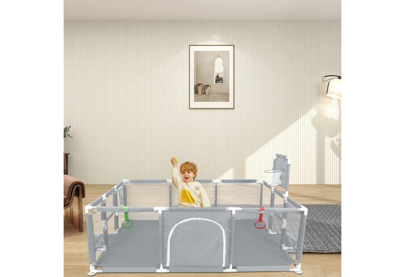 JEOBEST Laufgitter Laufstall Baby 180x120cm mit Zubehör