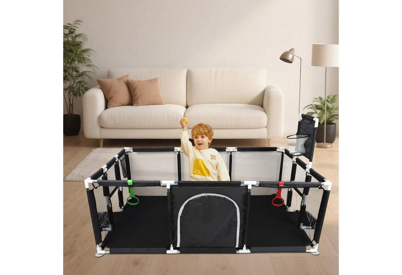 JEOBEST Laufgitter Laufstall Baby Schwarz mit Spielzubehör - Bild 4
