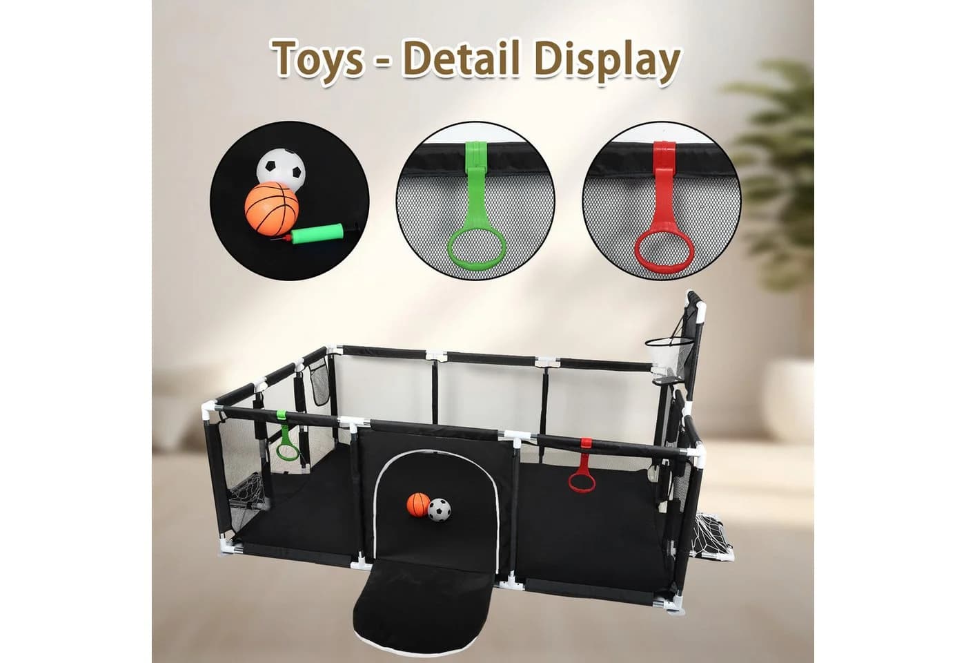 JEOBEST Laufgitter Laufstall Baby Schwarz mit Spielzubehör - Bild 5