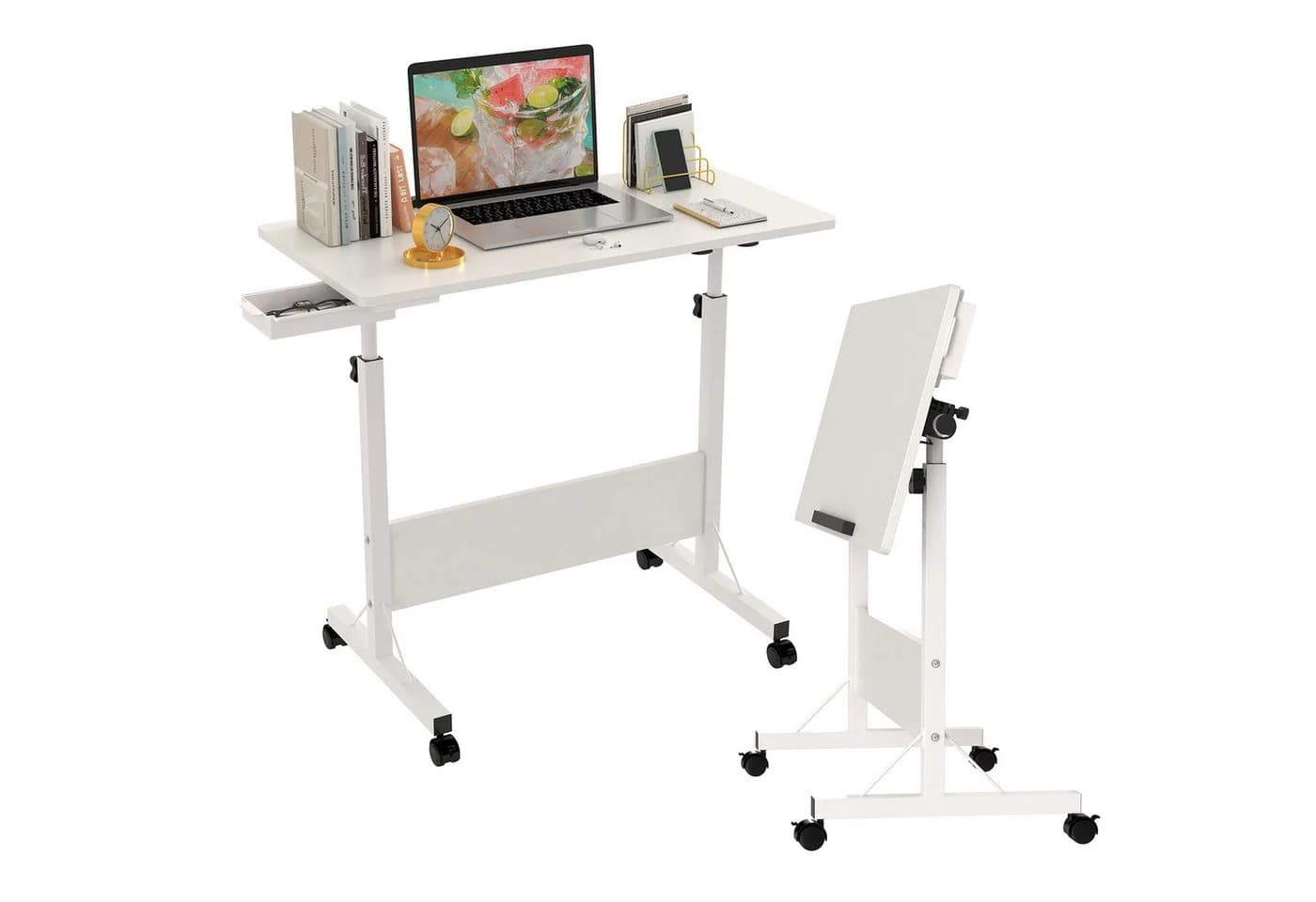 JEOBEST Computertisch Höhenverstellbar Weiß mit Rollen - Bild 2