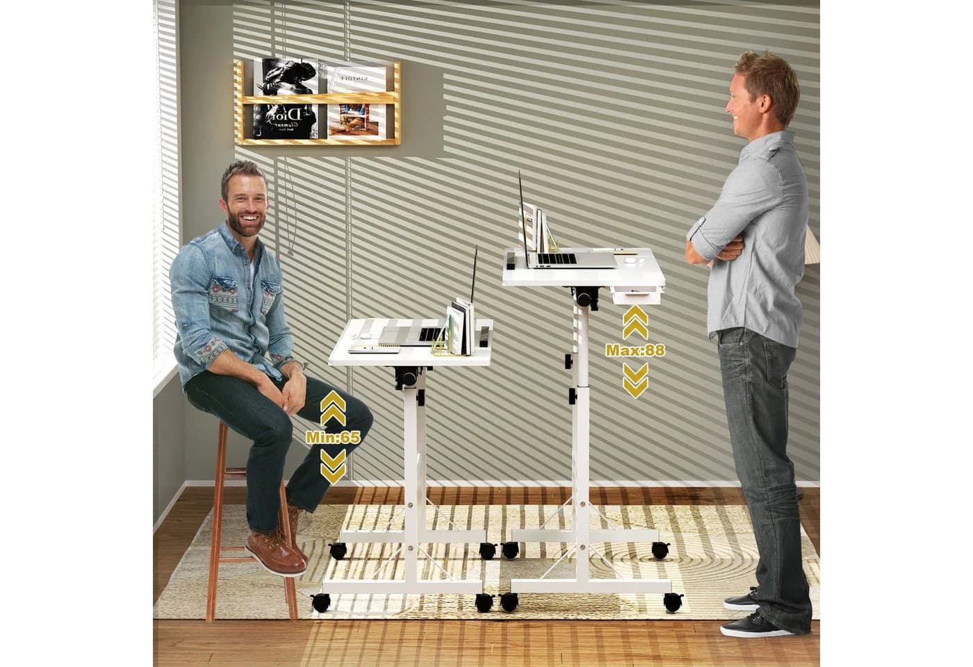JEOBEST Computertisch Höhenverstellbar Weiß mit Rollen - Bild 3