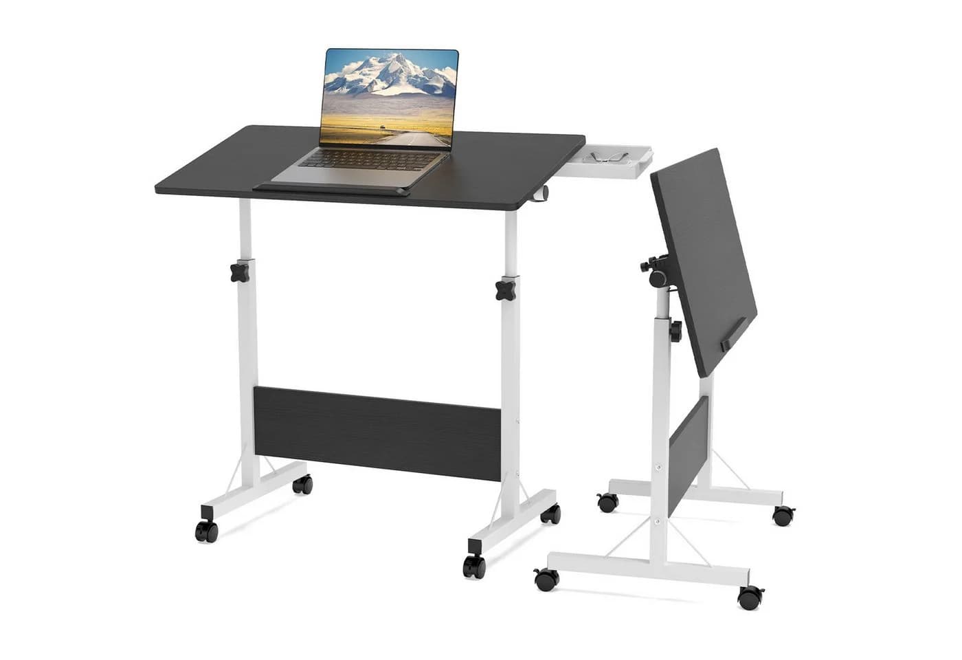 JEOBEST Computertisch Höhenverstellbar Schwarz mit Rollen - Bild 2