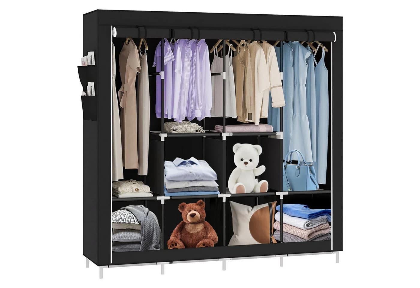 JEOBEST Kleiderschrank Stoffschrank Schwarz mit Kleiderstange und Ablagen - Bild 2
