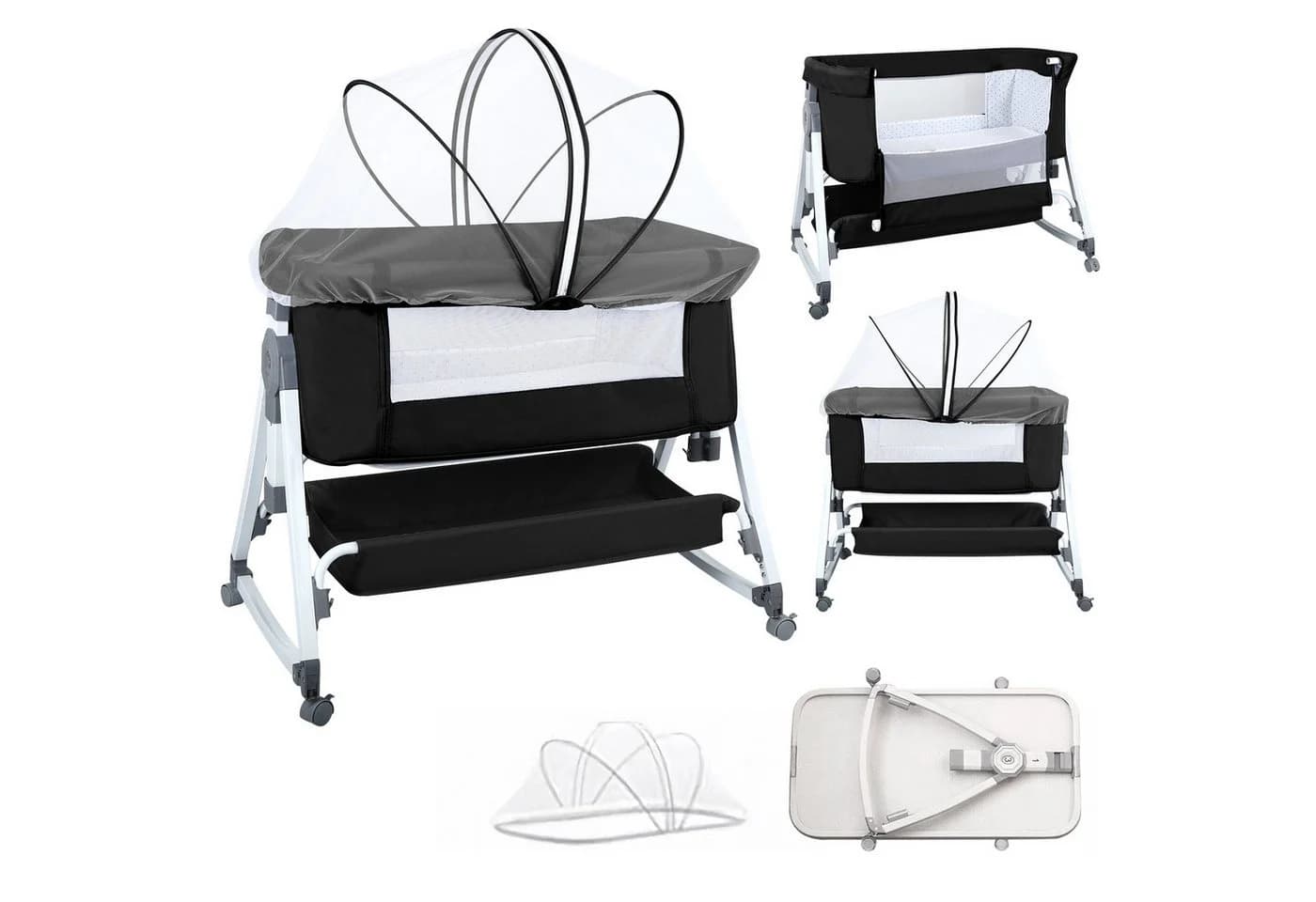 JEOBEST Beistellbett 3 in 1 Babybett mit Moskitonetz und Stauraum - Bild 2