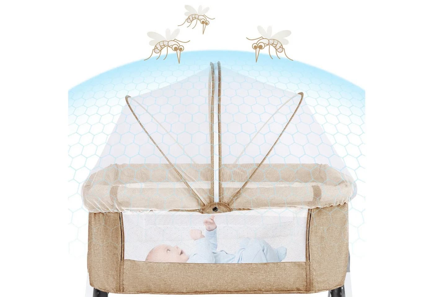 JEOBEST Beistellbett 3 in 1 Babybett Beige/Weiß mit Moskitonetz - Bild 3