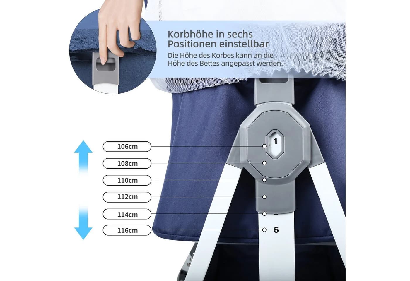 JEOBEST Beistellbett 3 in 1 Babybett mit Moskitonetz und Stauraum Dunkelblau - Bild 3