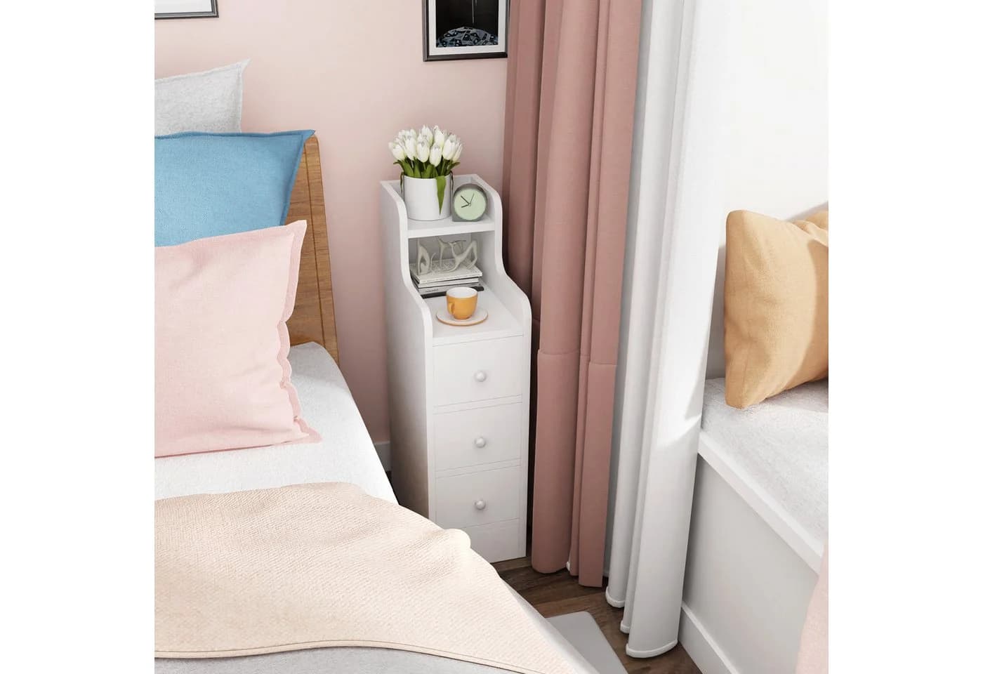 JEOBEST Nachttisch Nachtschrank Schmal, Beistelltisch mit 3 Schubladen - Bild 3
