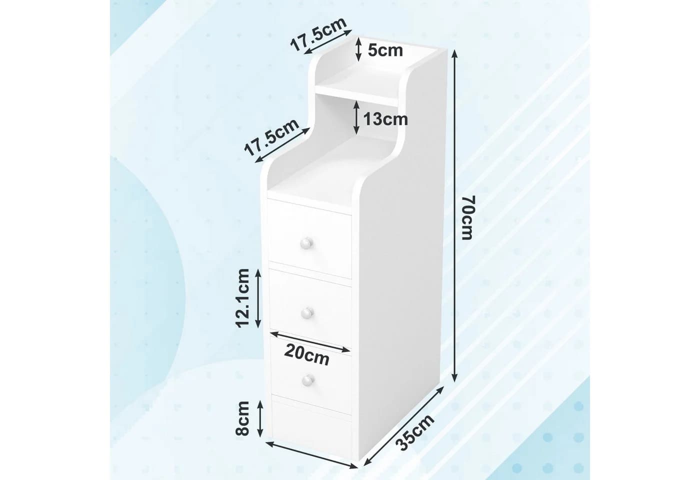 JEOBEST Nachttisch Nachtschrank Schmal, Beistelltisch mit 3 Schubladen - Bild 4