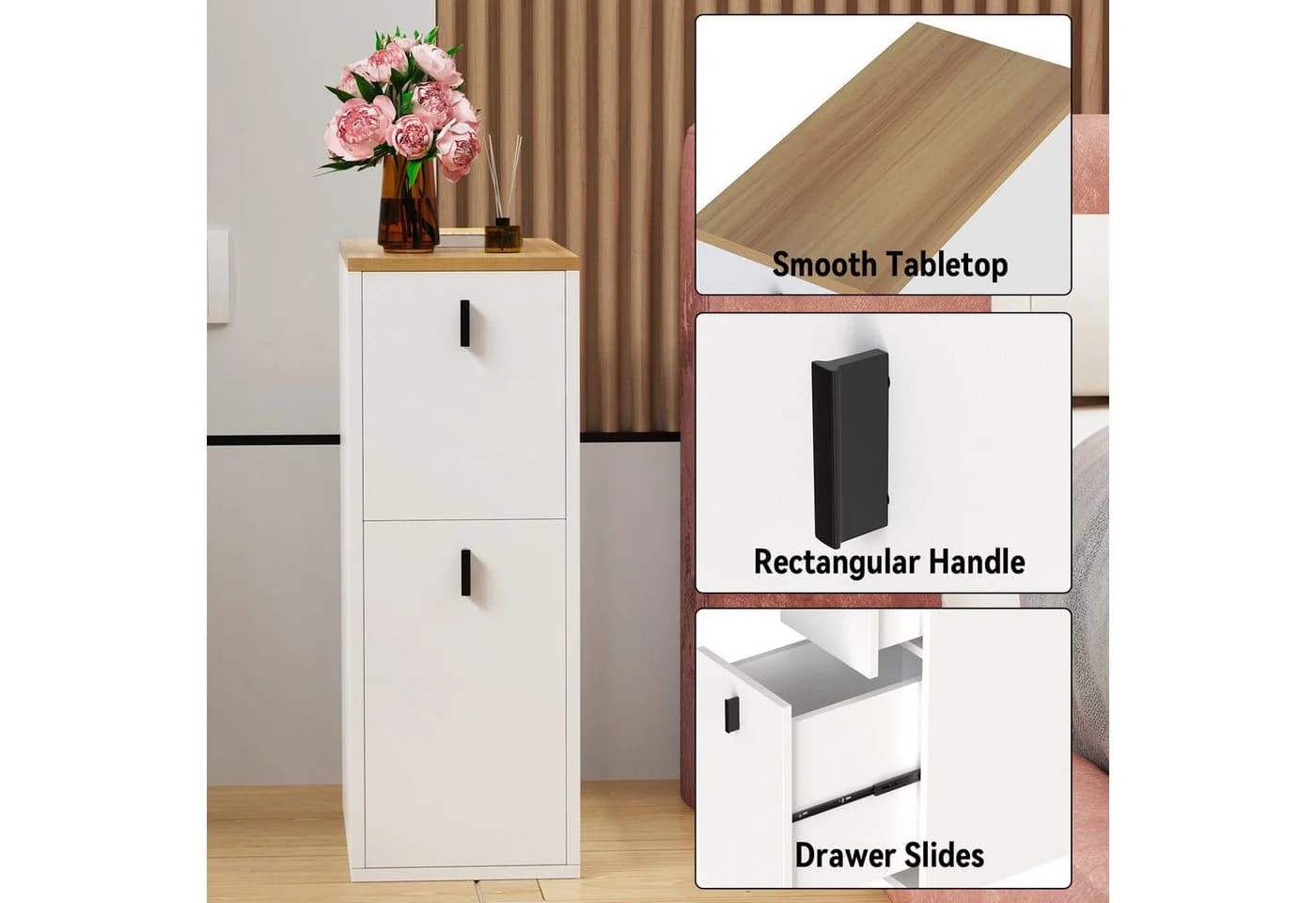 JEOBEST Nachttisch mit 2 Schubladen Modern Eiche