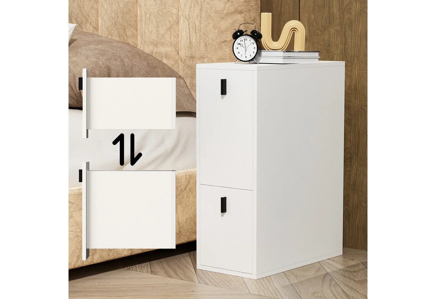 JEOBEST Nachttisch mit 2 Schubladen, Schmal, Moderner Nachtkommode für Schlafzimmer