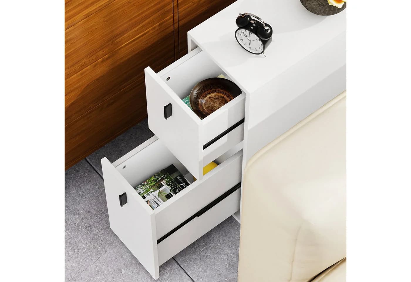 JEOBEST Nachttisch mit 2 Schubladen, Schmal, Moderner Nachtkommode für Schlafzimmer - Bild 3