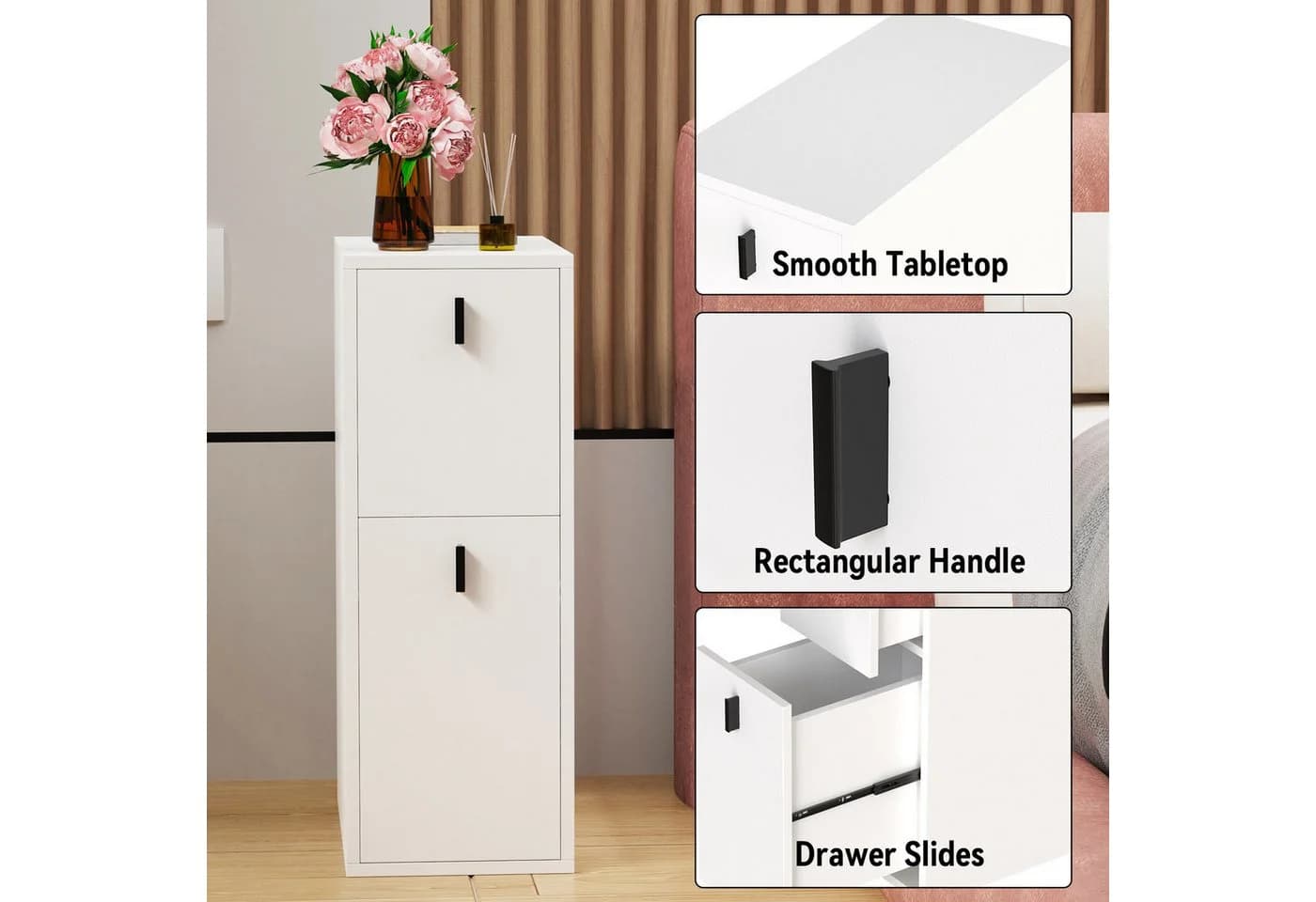 JEOBEST Nachttisch mit 2 Schubladen, Schmal, Moderner Nachtkommode für Schlafzimmer - Bild 4