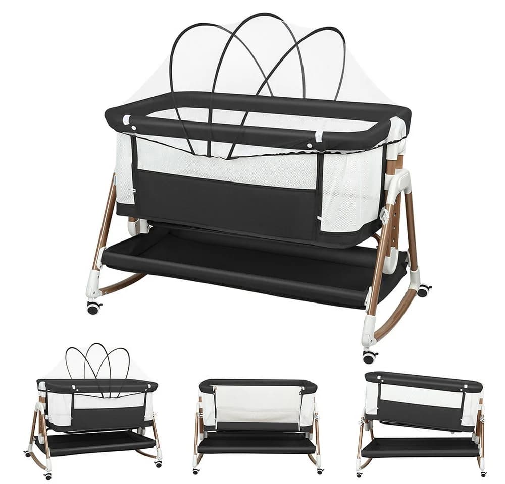 JEOBEST Beistellbett 3 in 1 Schwarz mit Matratze & Moskitonetz - Bild 2