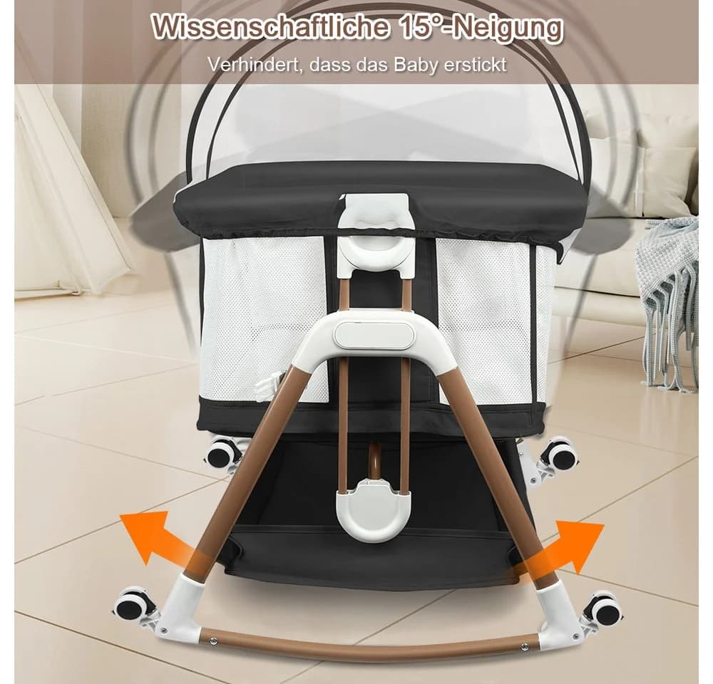 JEOBEST Beistellbett 3 in 1 Schwarz mit Matratze & Moskitonetz - Bild 4