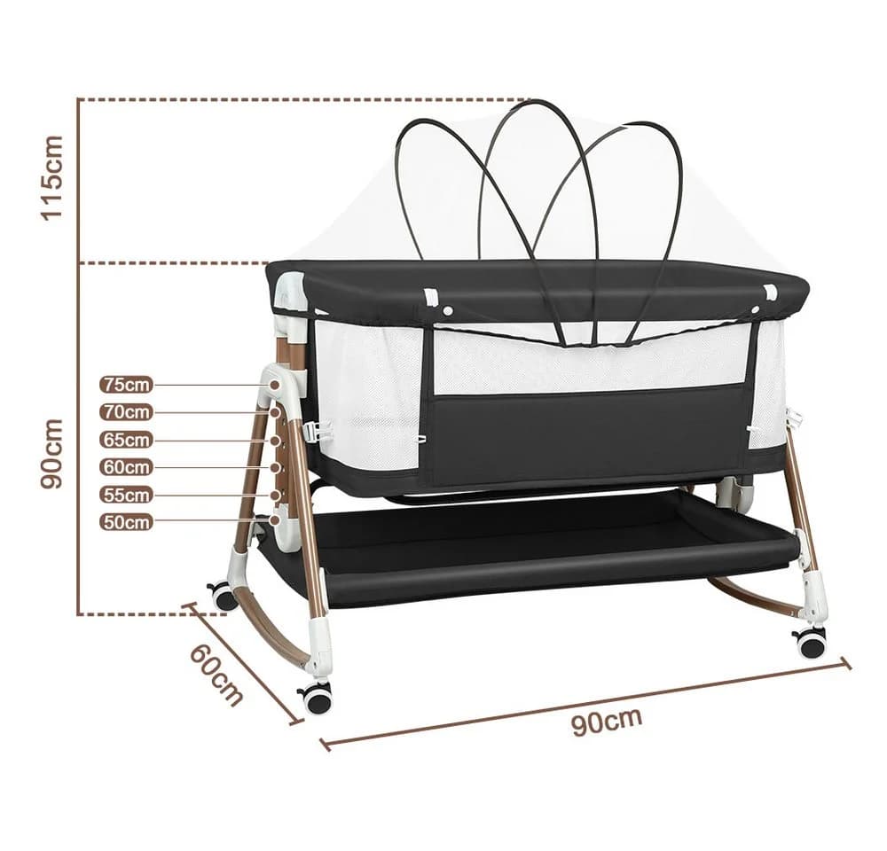 JEOBEST Beistellbett 3 in 1 Schwarz mit Matratze & Moskitonetz - Bild 5