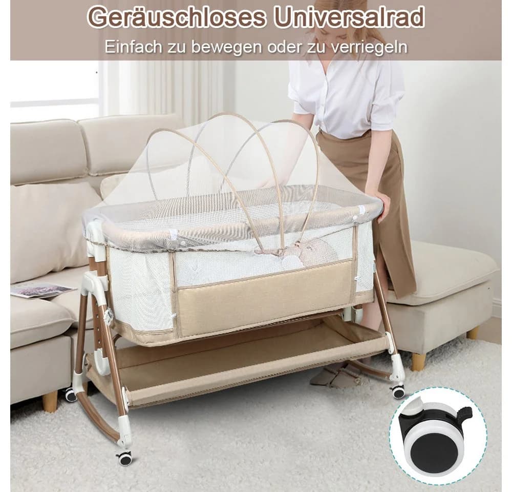 JEOBEST Beistellbett 3 in 1 mit Rollen, Matratze und Moskitonetz - Bild 3