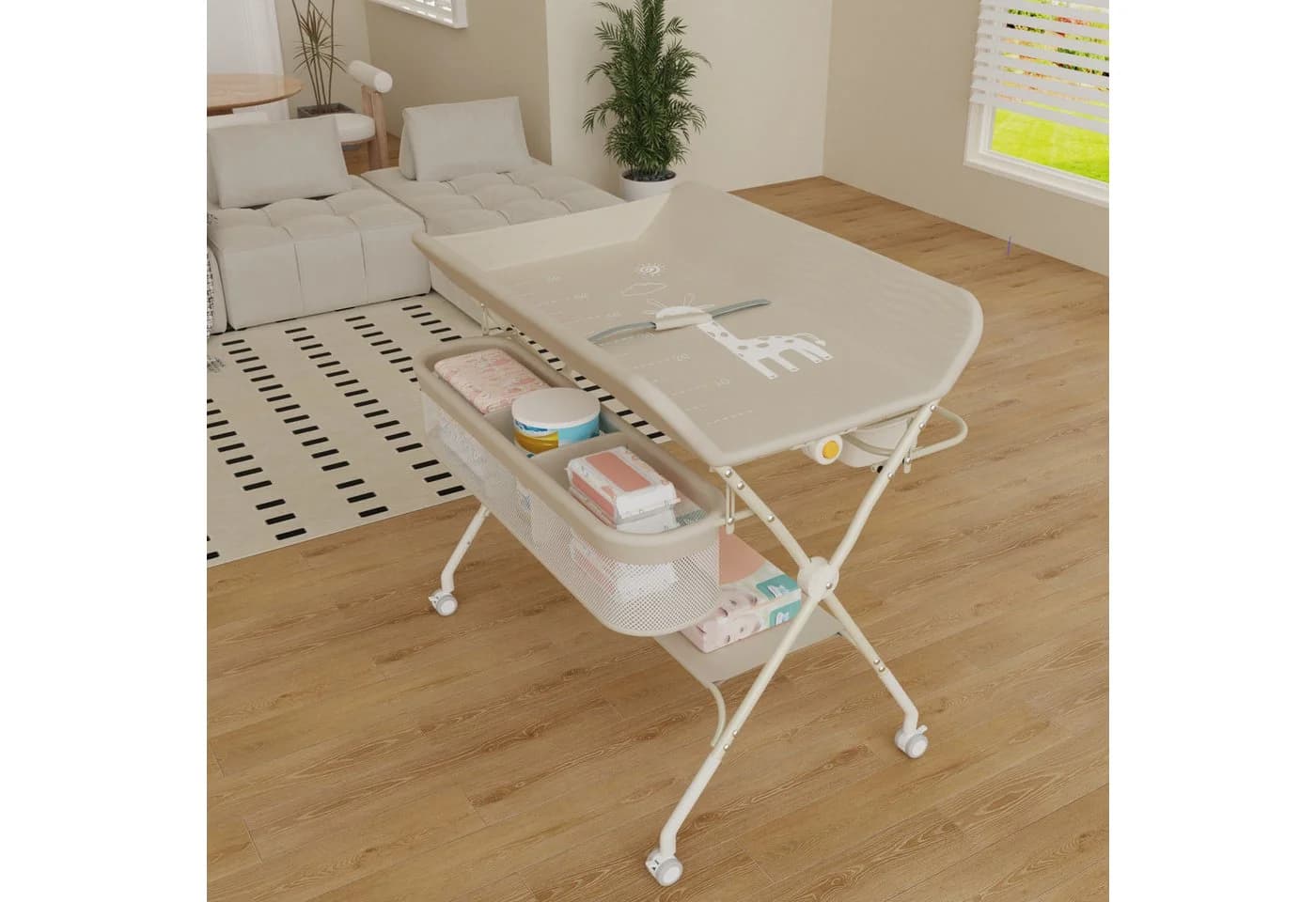 JEOBEST Wickeltisch Baby Wickelkombi, Wickelauflage, Trendy, 1-tlg. Mobil, Mit Bremse, 5-fach höhenverstellbar, Klappbar, Ablagekorb - Bild 3