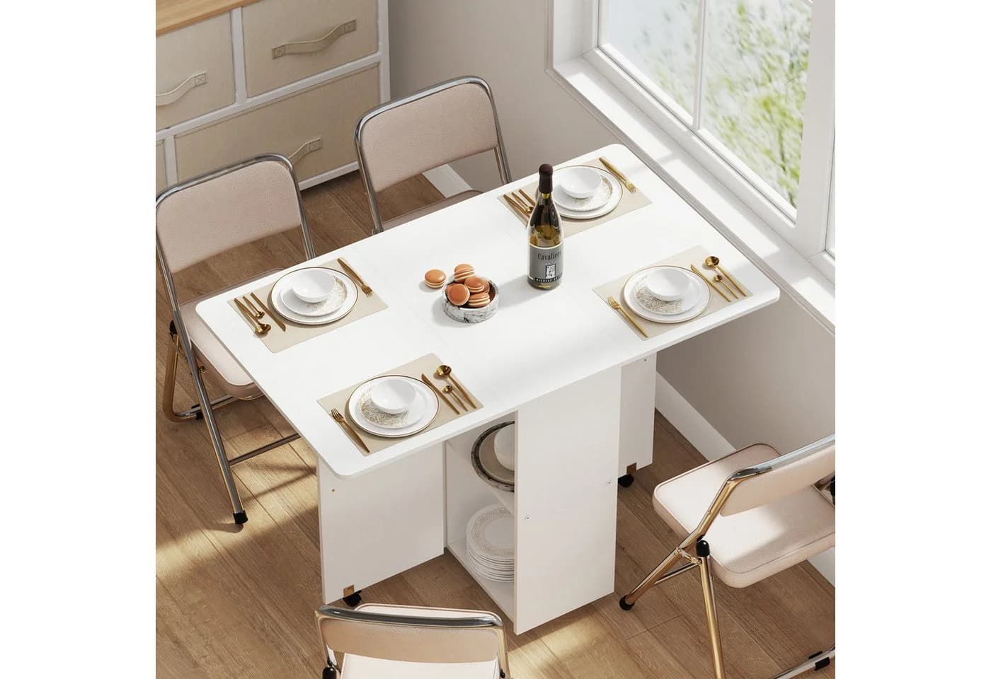 JEOBEST Klapptisch Weiß Ausziehbar mit Rollen - Bild 4