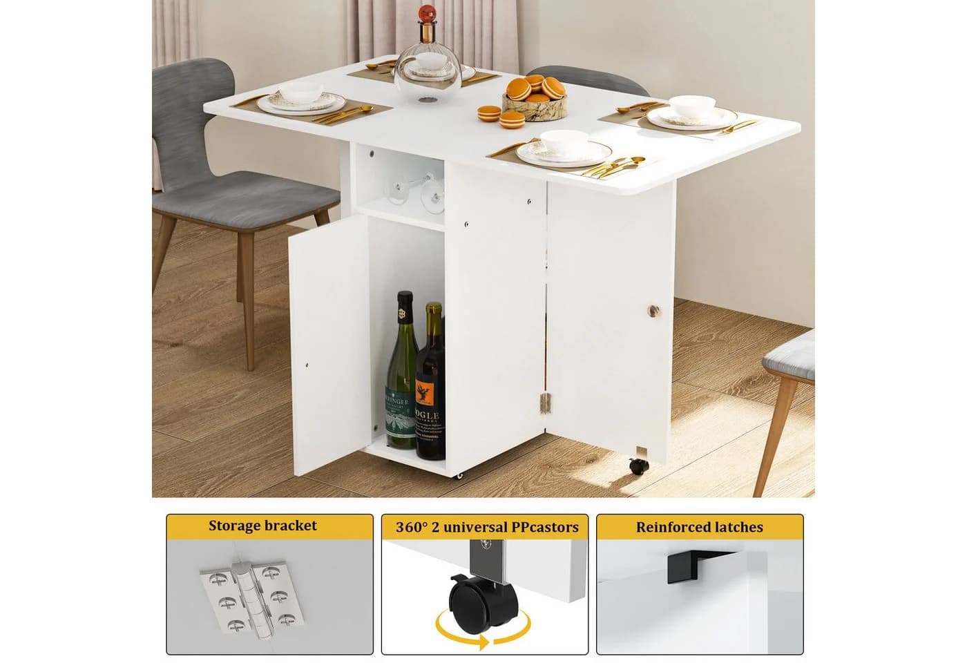 JEOBEST Klapptisch Weiß Ausziehbar mit Rollen - Bild 5