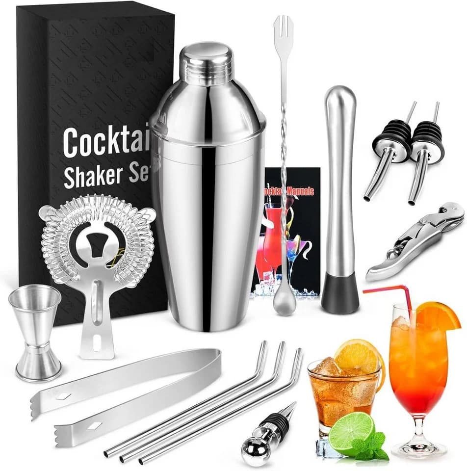 LA CUTE Cocktail-Set 14-teilig Edelstahl Shaker Set Silber - Bild 2